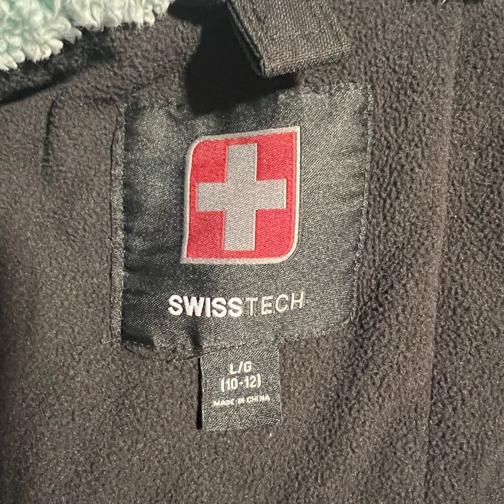 Swiss Tech Kids Black Winter Coat with Aqua Accents - Picture 4 of 7